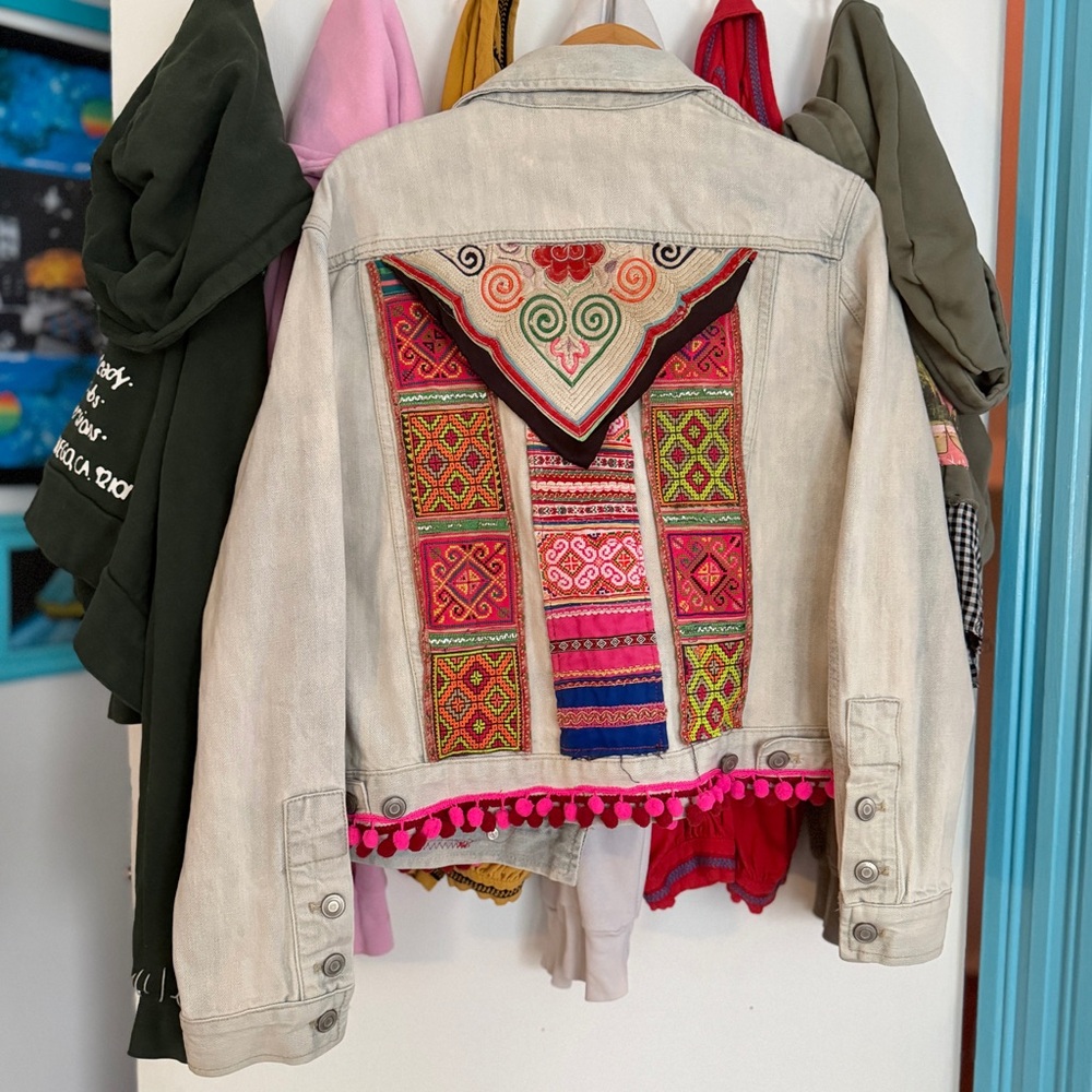 Handmade upcycled vintage kilim / afghan textile free people jacket size small - Picture 1 of 6